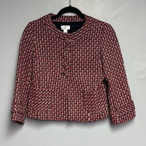Ann Taylor Loft Blazer jacket size 4P 4 petites wool blend red houndstooth